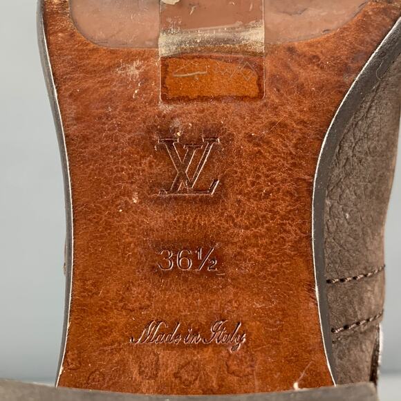 LOUIS VUITTON Size 5.5 Brown Leather Pebble Grain Chunky Heel Boots - Picture 7 of 9